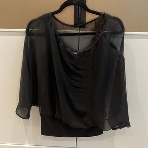 Black sequin tank top with sheer overlay